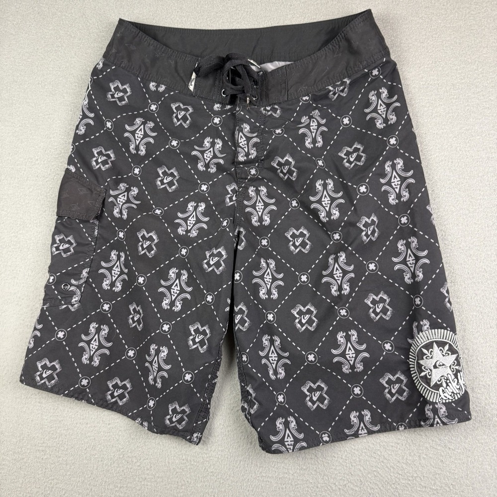 Y2K Quiksilver Board Shorts Mens 31 11" Black Cargo‎ Style Pockets Swim Trunks